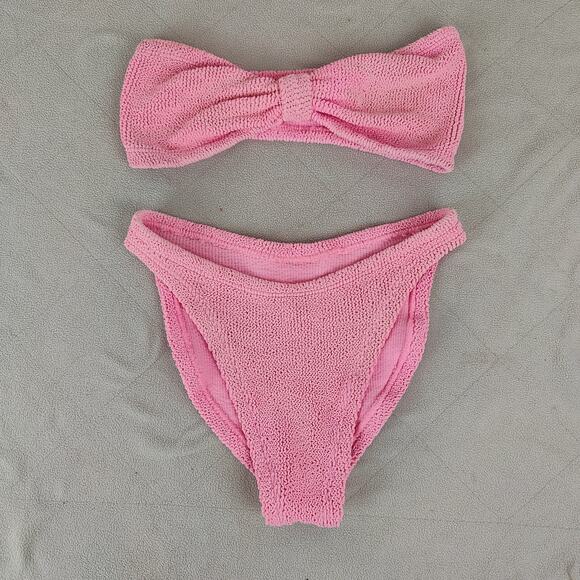 Other Swim Crinkle Bandeau Bikini Set Womens One Size Bubblegum